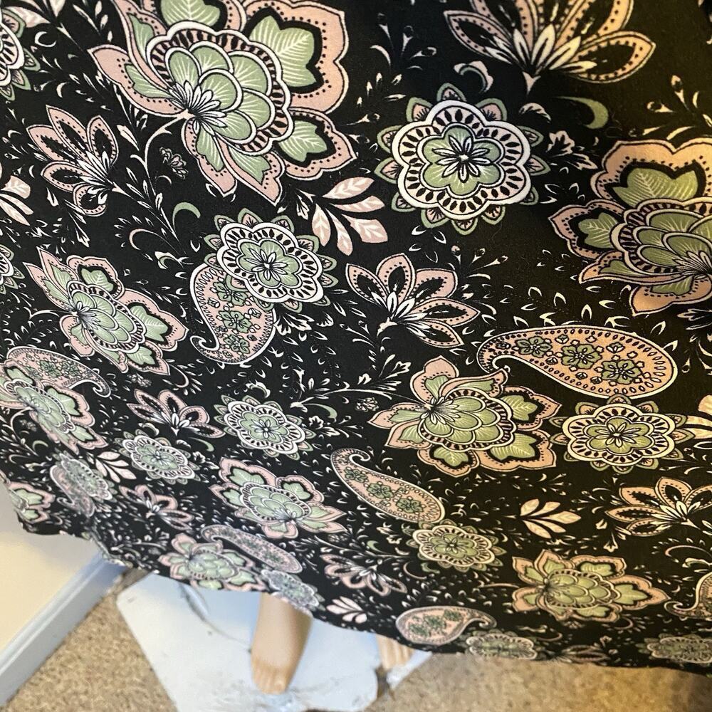 Women Shift Tunic Midi Dress 2X Black Paisley Whimsical Stretch Pullover Comfort - Picture 6 of 9